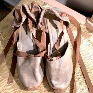 Montego Bay club tan metallic threaded canvas espadrilles wedges ankle lace up